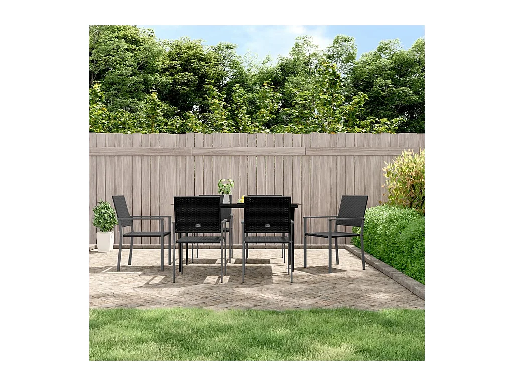Ensemble à manger de jardin 7 pcs résine tressée acier