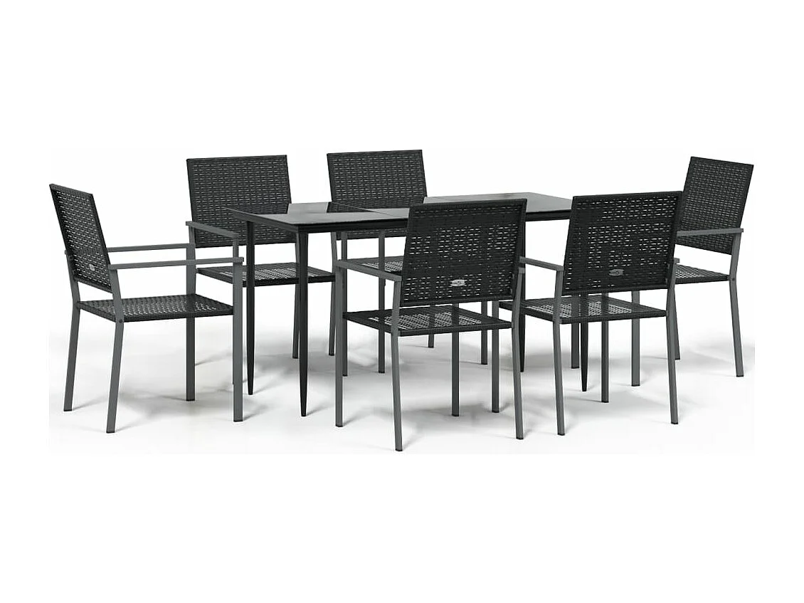 Ensemble à manger de jardin 7 pcs résine tressée acier