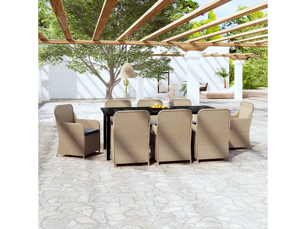 Ensemble à manger de jardin avec coussins 9 pcs marron