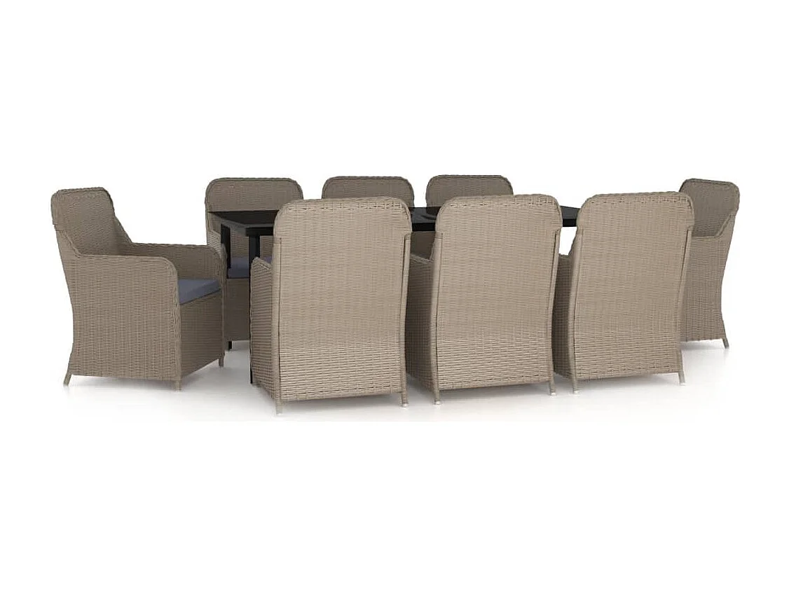 Ensemble à manger de jardin avec coussins 9 pcs marron