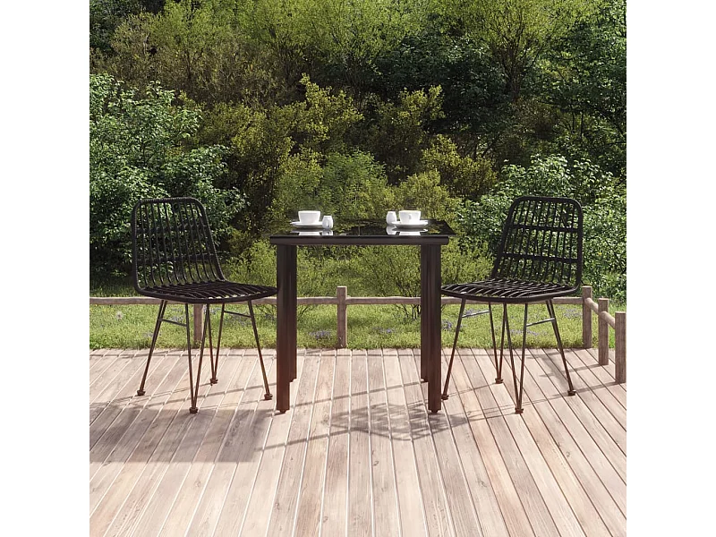 3-tlg. Garten-Essgruppe Schwarz Poly Rattan