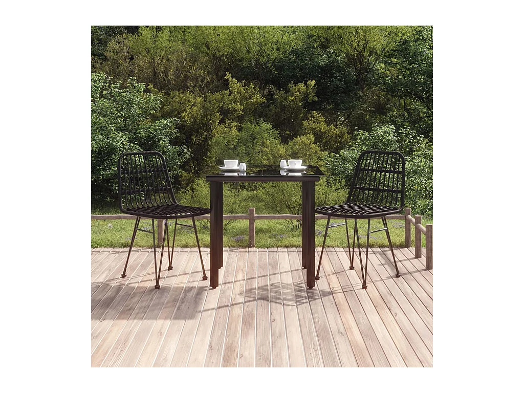 Ensemble à manger de jardin 3 pcs Noir Résine tressée