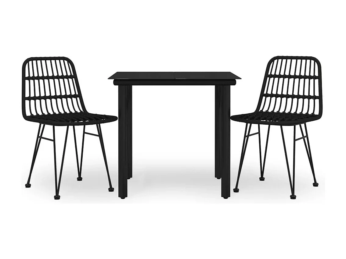 3-tlg. Garten-Essgruppe Schwarz Poly Rattan