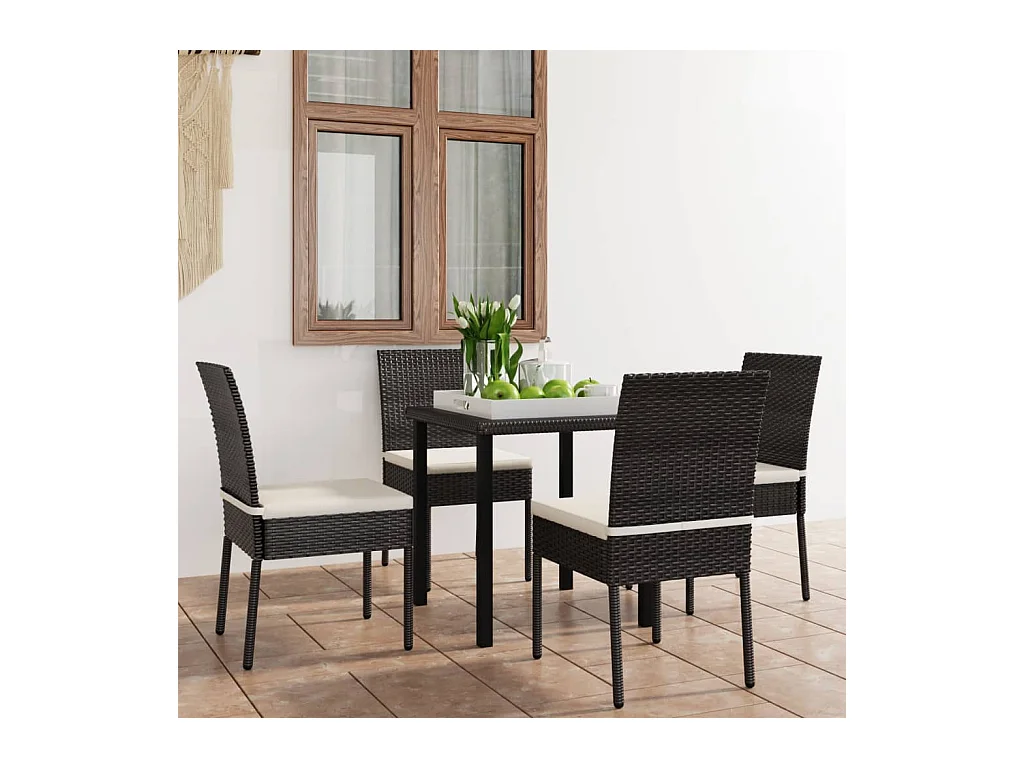 Set da Pranzo da Giardino 5 pz in Polyrattan Nero