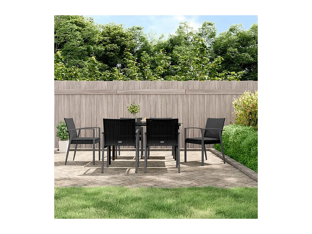 Ensemble à manger de jardin 7 pcs coussins résine tressée acier