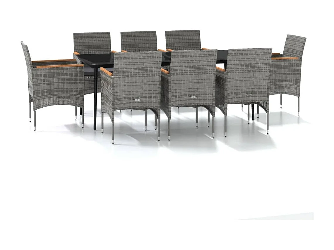 Ensemble à manger de jardin et coussins 9 pcs Gris et noir