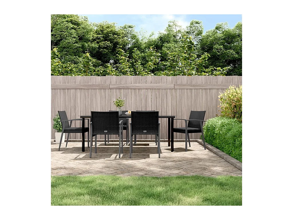 Ensemble à manger de jardin 7 pcs coussins résine tressée acier