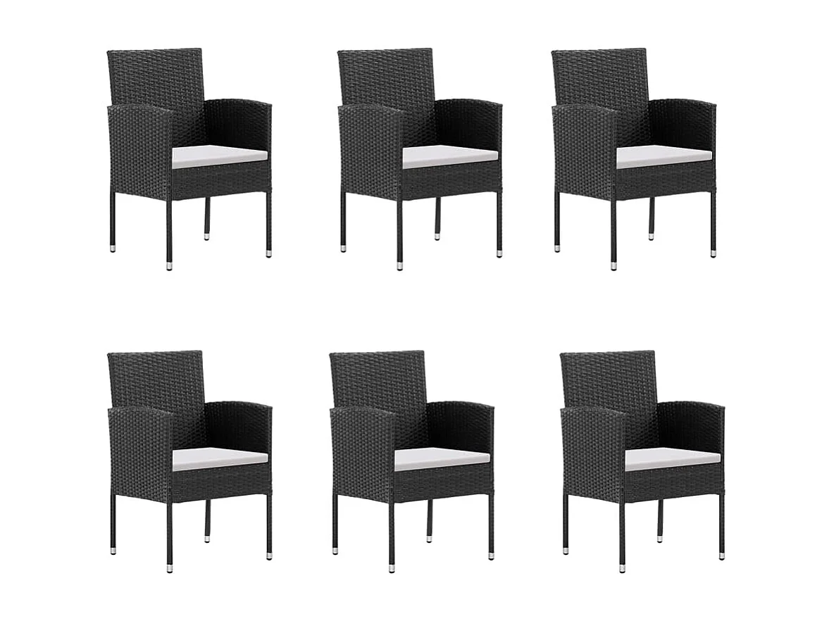 Set da Pranzo da Giardino 7 pz Nero con Cuscini in Polyrattan