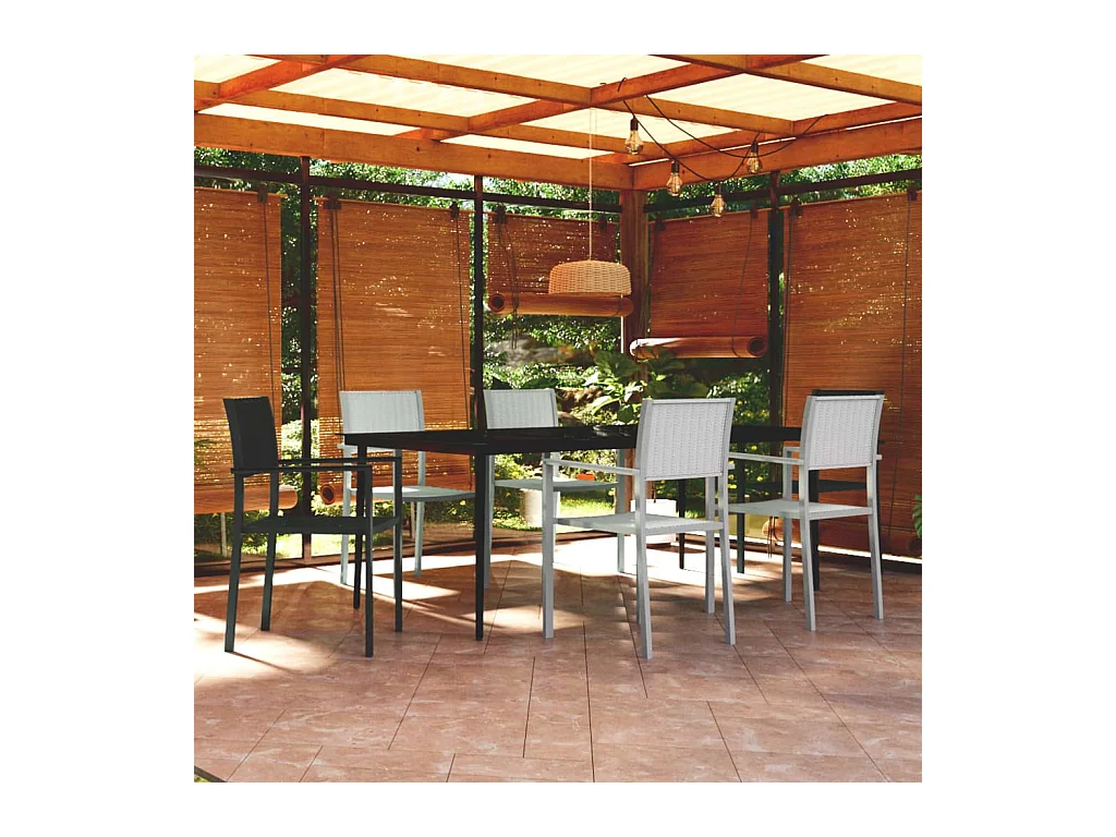 Ensemble à manger de jardin 7 pcs Noir et blanc