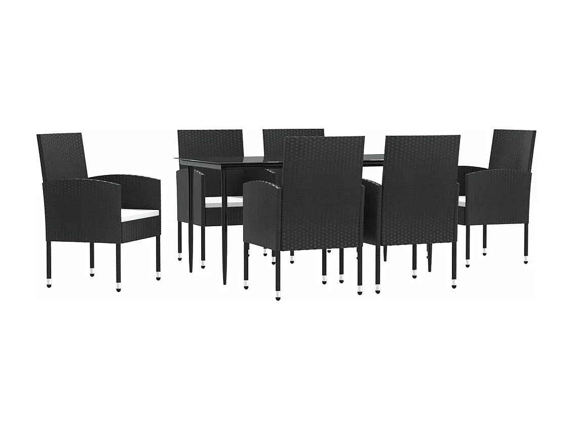 7-tlg. Garten-Essgruppe Schwarz Poly Rattan und Stahl