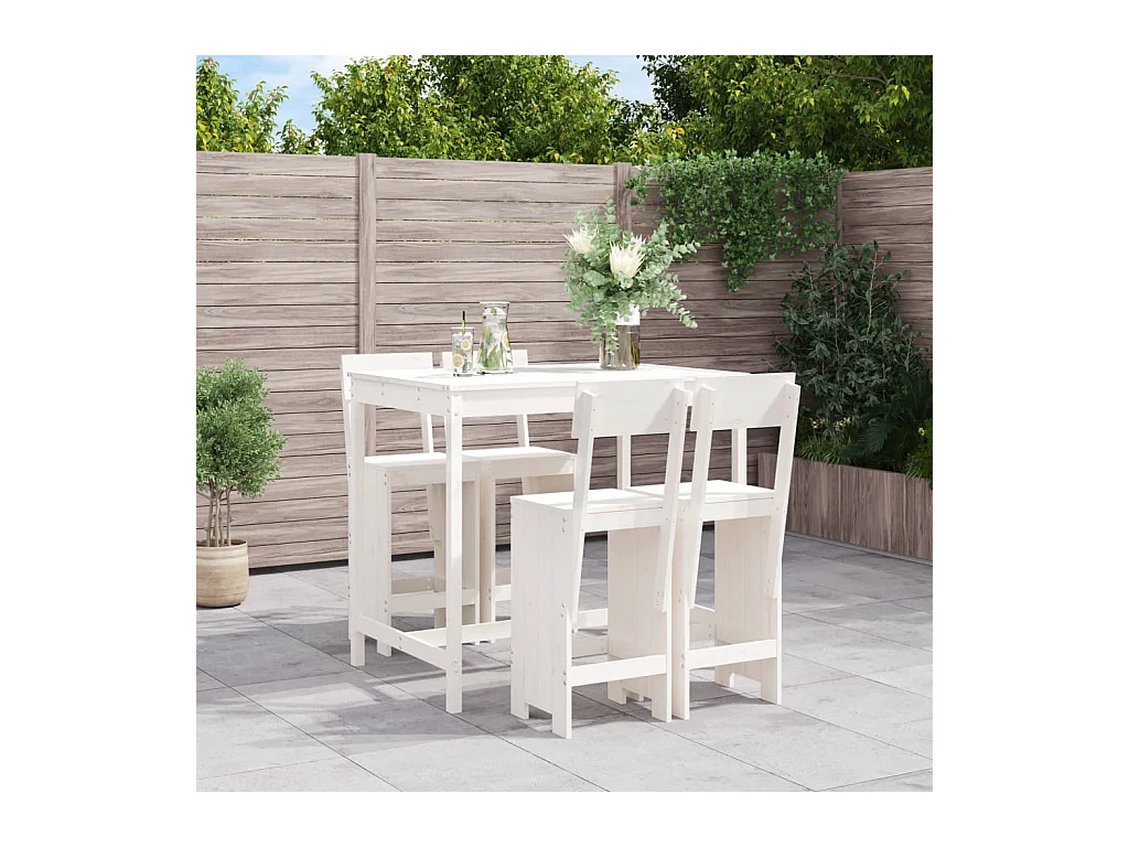 Set Bar da Giardino 5 pz Bianco in Legno Massello di Pino