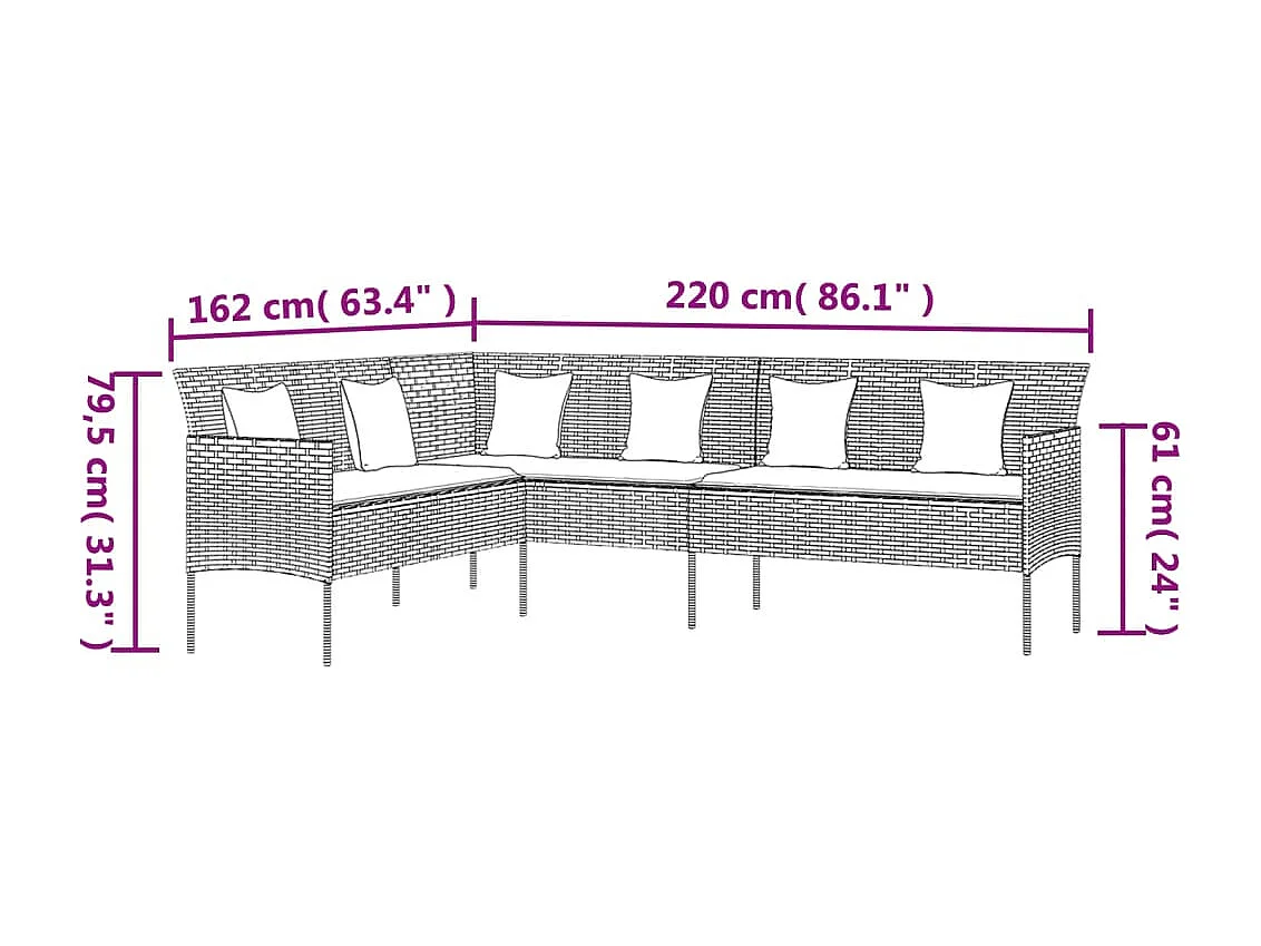 Set da Pranzo da Giardino 6 pz con Cuscini in Polyrattan Grigio