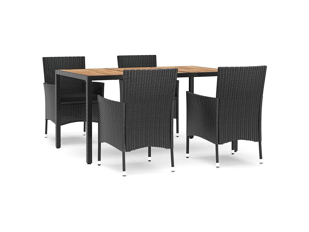 5-tlg. Garten-Essgruppe mit Kissen Schwarz Poly Rattan