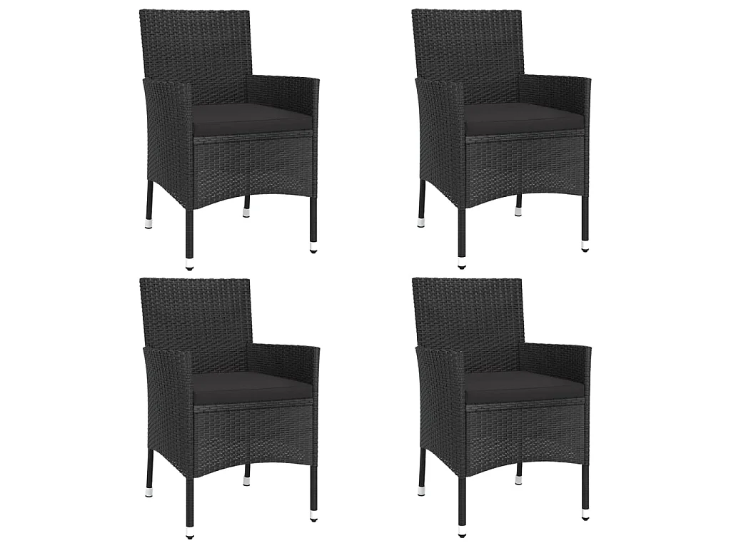 5-tlg. Garten-Essgruppe mit Kissen Schwarz Poly Rattan