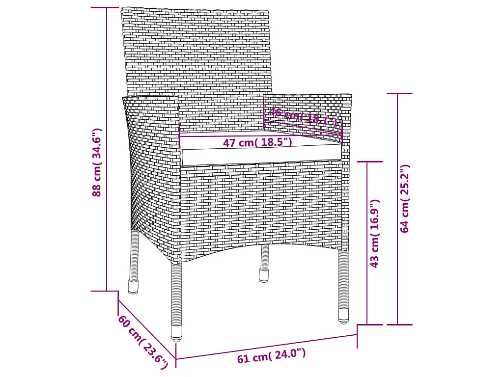 5-tlg. Garten-Essgruppe mit Kissen Schwarz Poly Rattan