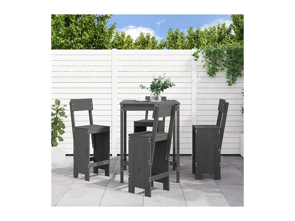 Set Bar da Giardino 5 pz Grigio in Legno Massello di Pino
