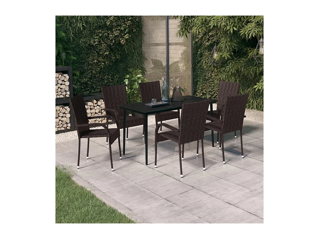 Ensemble à manger de jardin 7 pcs Marron et noir