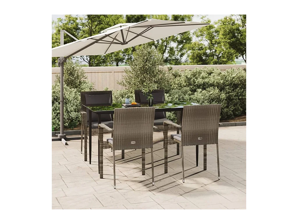 Ensemble à manger de jardin coussins 5 pcs noir et gris