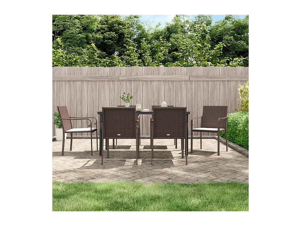 Ensemble à manger de jardin 7 pcs coussins résine tressée acier