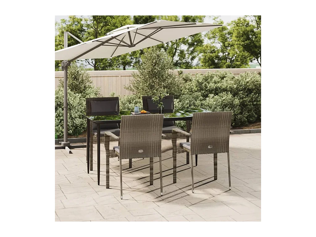 Ensemble à manger de jardin coussins 5 pcs noir et gris