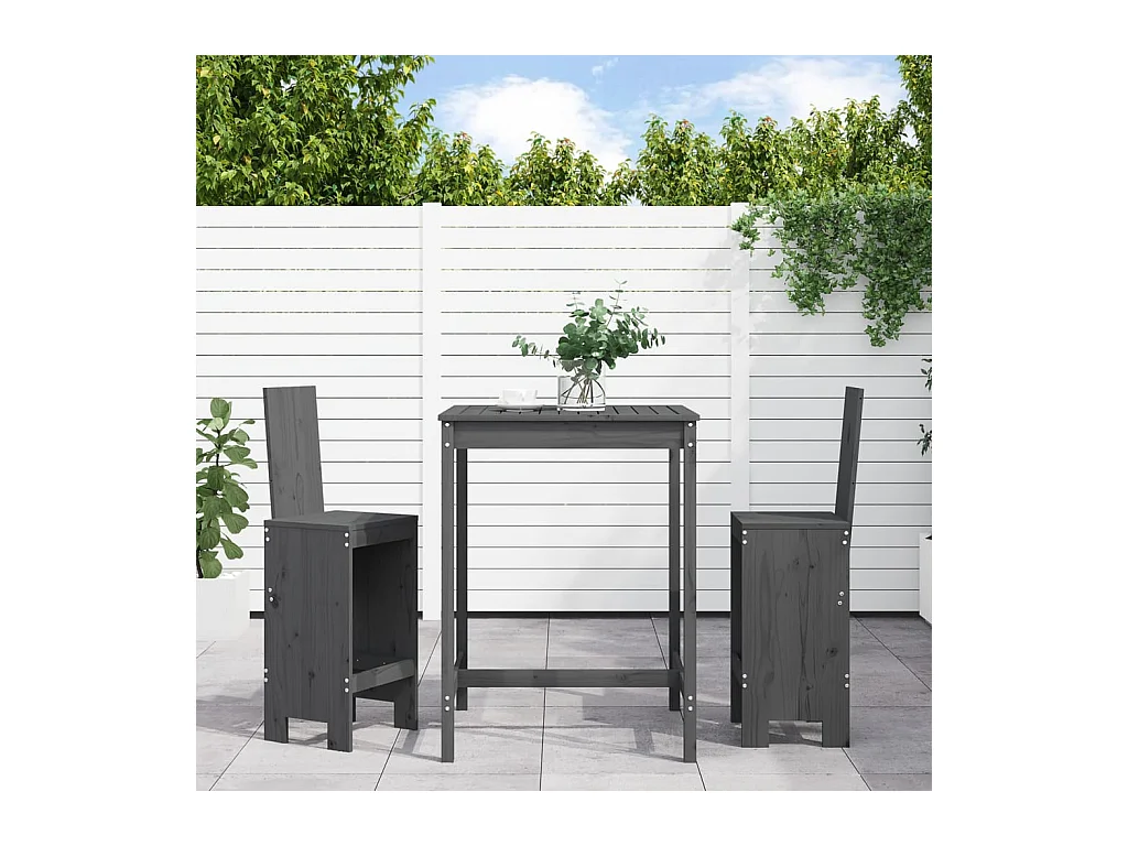 Ensemble de bar de jardin 3 pcs gris bois de pin massif
