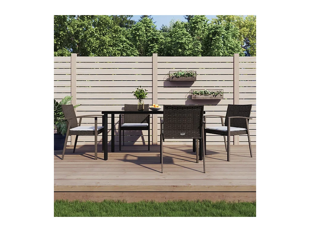 Ensemble à manger de jardin 5 pcs coussins résine tressée acier