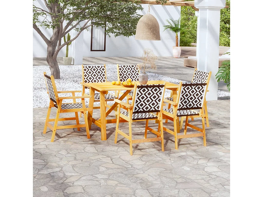 7 pcs conjunto de jantar para jardim madeira de acácia maciça