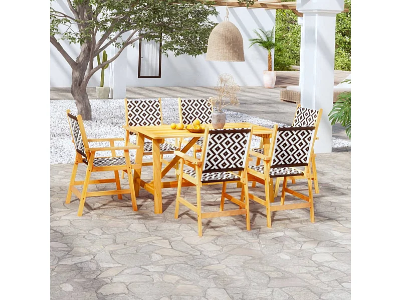 7 pcs conjunto de jantar para jardim madeira de acácia maciça