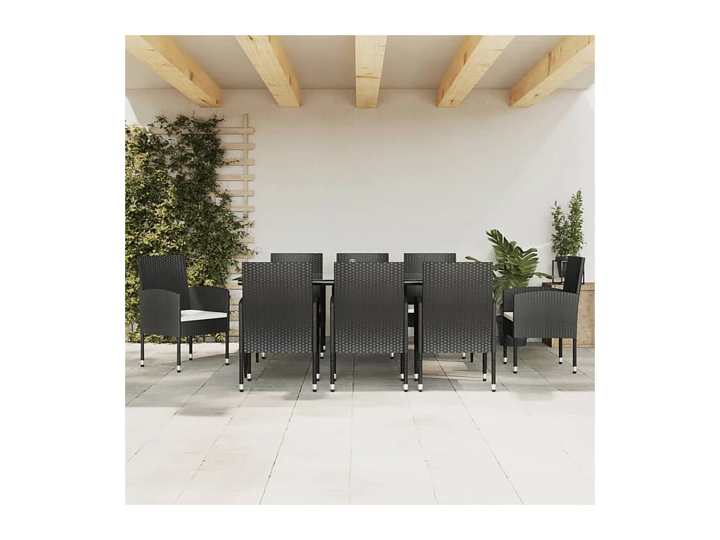 Ensemble à manger de jardin 9 pcs noir résine tressée et acier