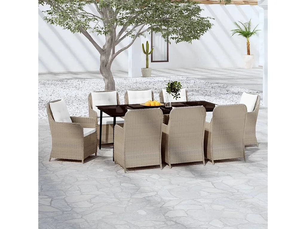 9 pcs conjunto de jantar para jardim castanho