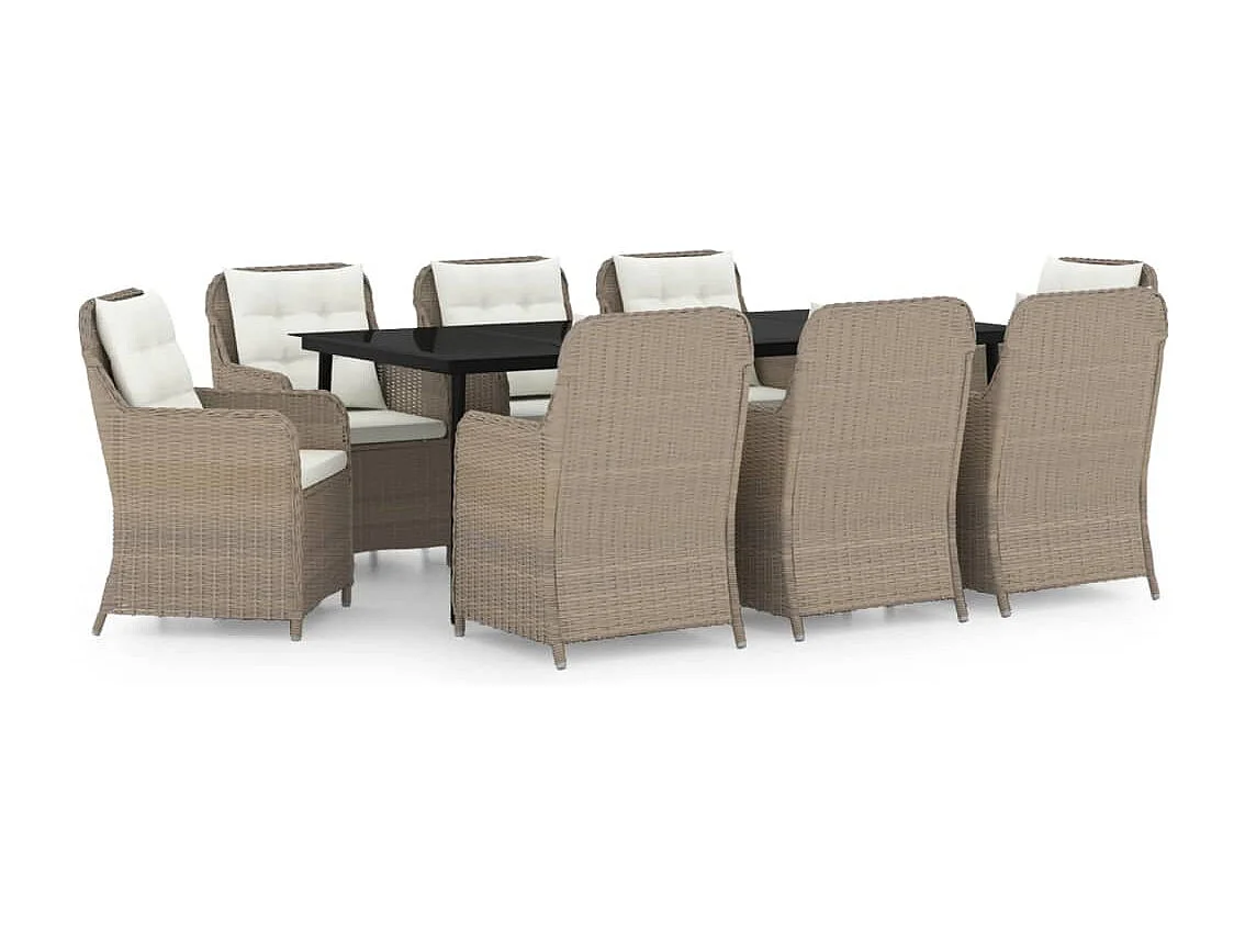 9 pcs conjunto de jantar para jardim castanho