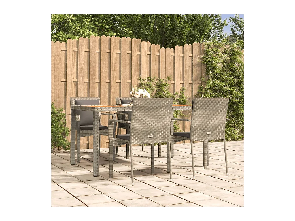 Ensemble à manger de jardin 5 pcs coussins gris résine tressée