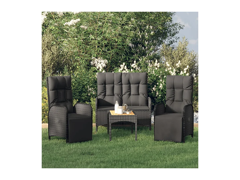 Ensemble à manger de jardin 4 pcs avec coussins noir