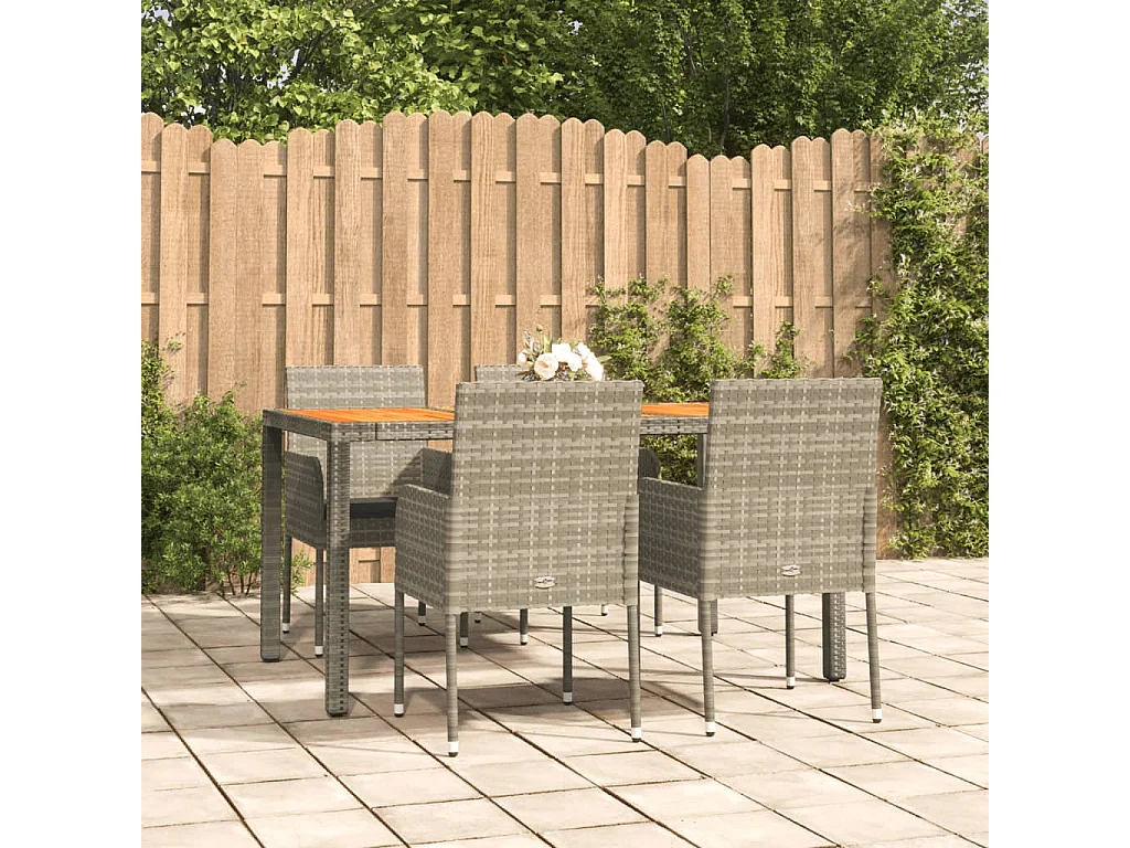 5-tlg. Garten-Essgruppe mit Kissen Grau Poly Rattan