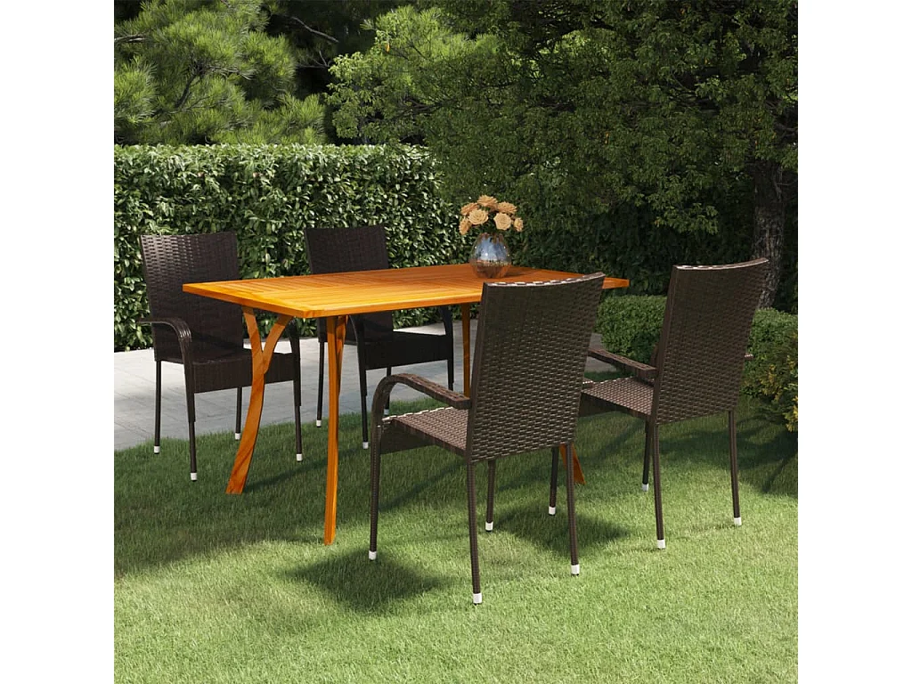 Set Mobili da Pranzo per Giardino 5 pz Marrone