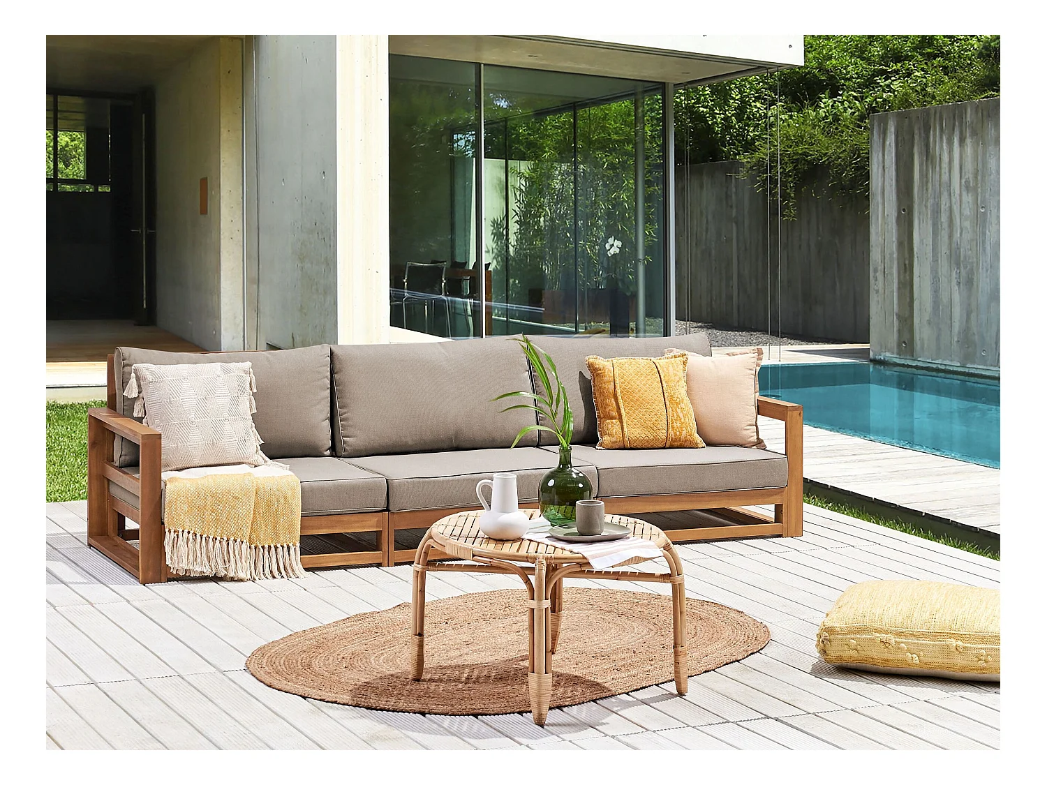 Tuin loungebank 3-zitter TIMOR Gecertificeerd acaciahout Lichtbruin