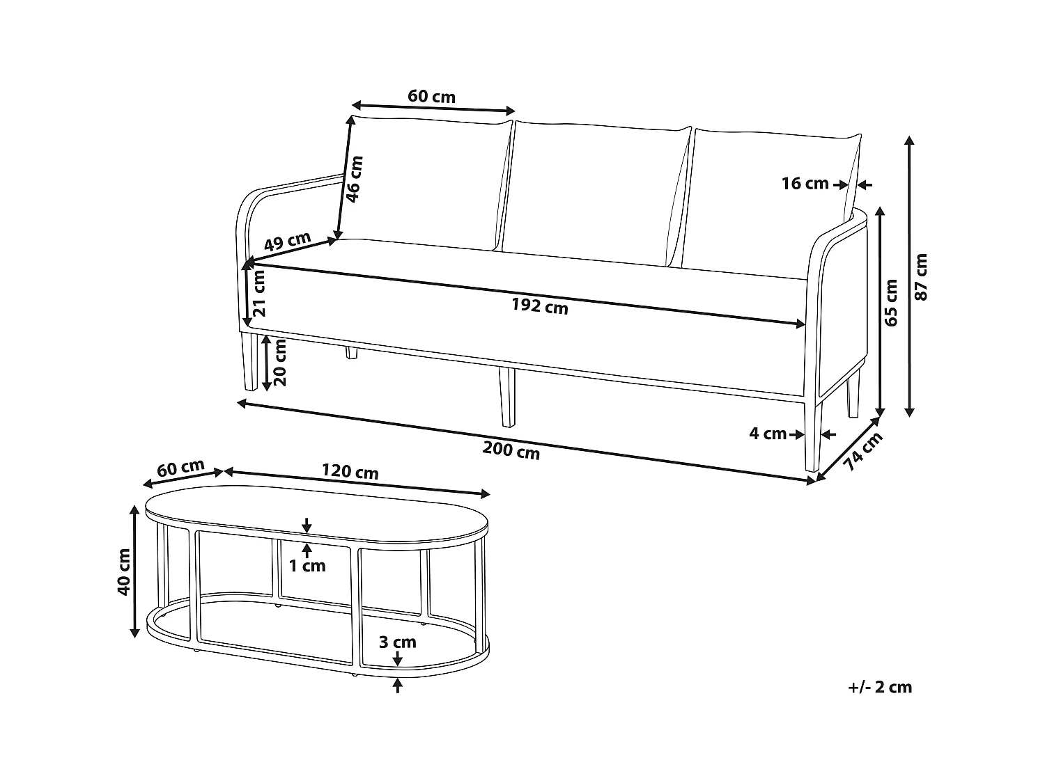 Zestaw ogrodowy ze stolikiem dla 3 osób MONTEFALCO Metal Biały