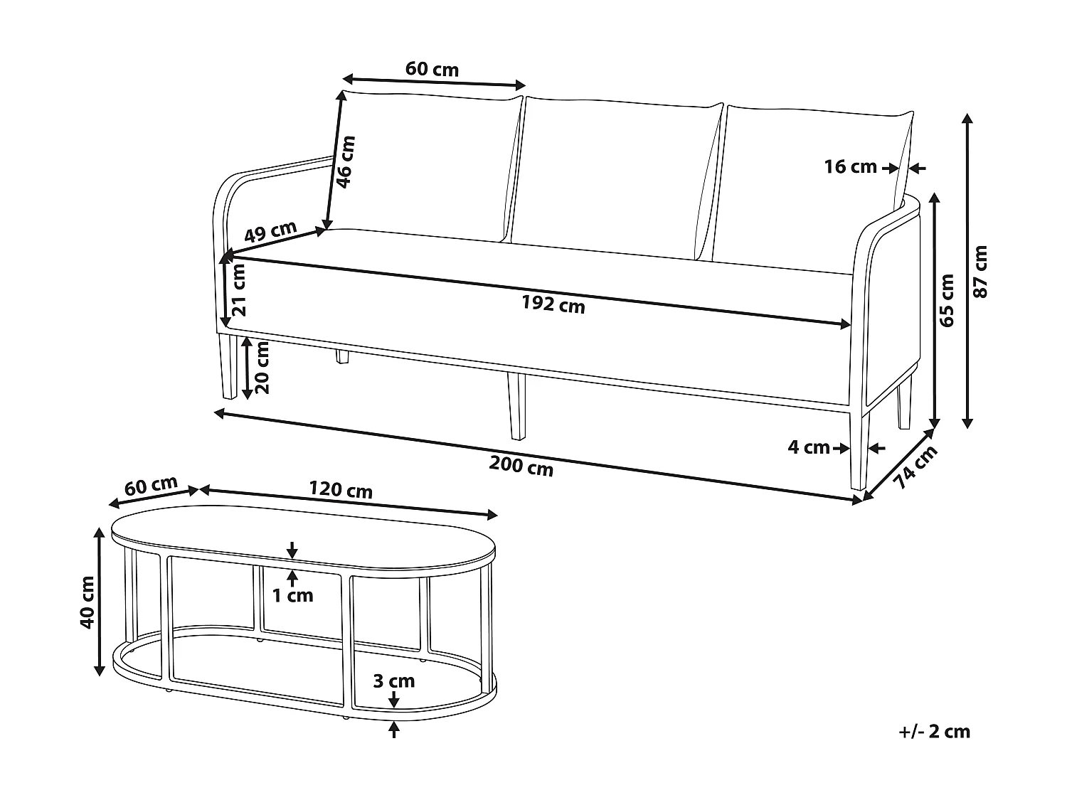 Loungeset met tafel 3-zitter MONTEFALCO Metaal Wit