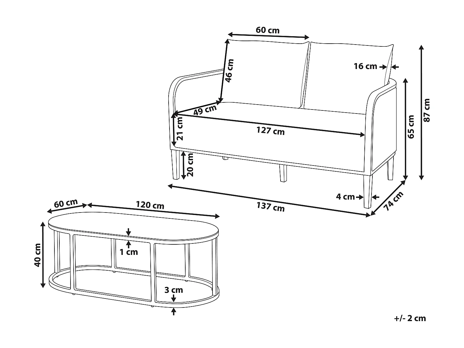 Zestaw ogrodowy ze stolikiem dla 2 osób MONTEFALCO Metal Biały