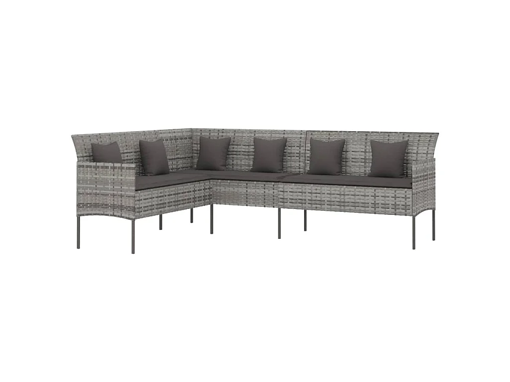 Gartensofa in L-Form mit Kissen Grau Poly Rattan