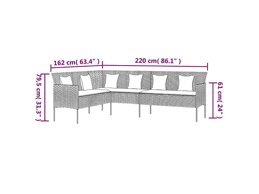 Gartensofa in L-Form mit Kissen Grau Poly Rattan