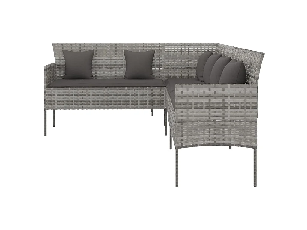 Gartensofa in L-Form mit Kissen Grau Poly Rattan