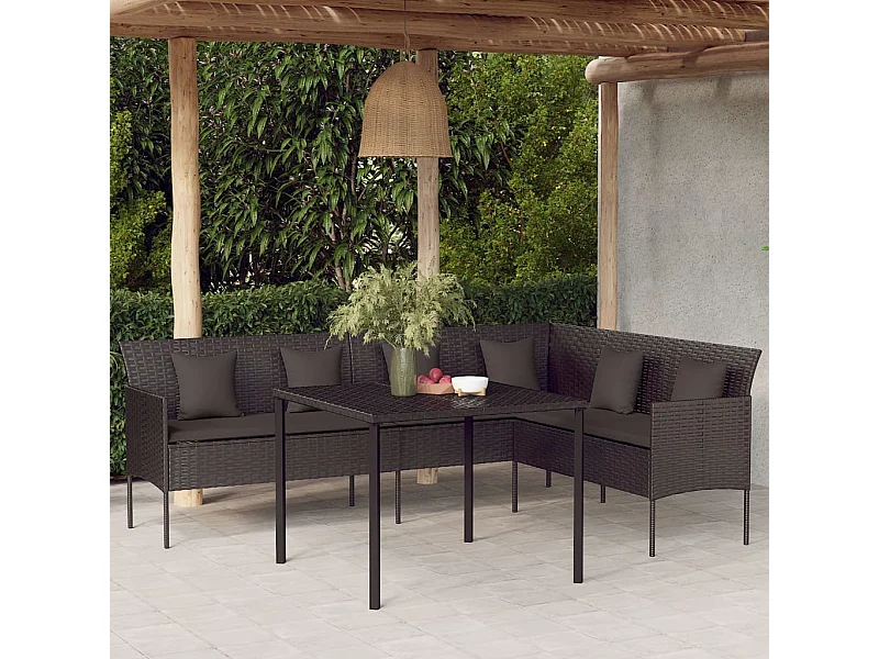 Gartensofa in L-Form mit Kissen Schwarz Poly Rattan