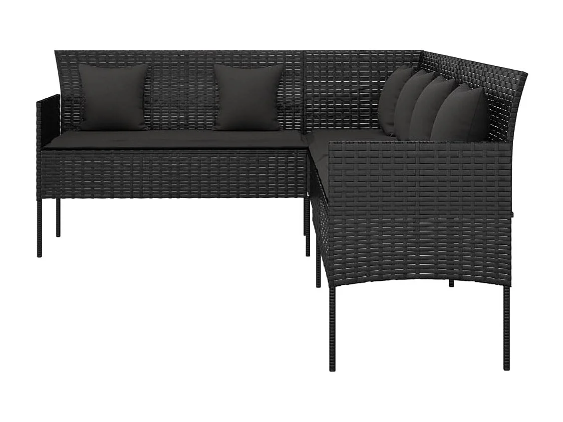 Gartensofa in L-Form mit Kissen Schwarz Poly Rattan