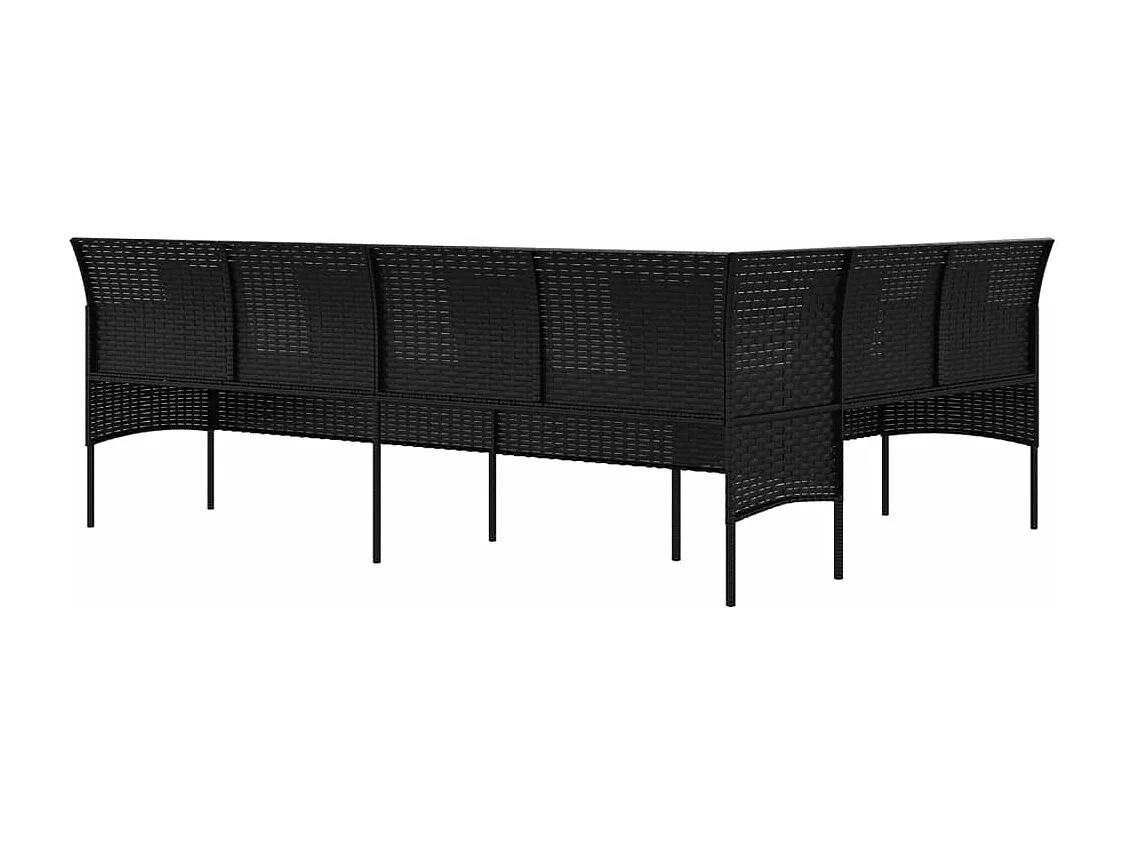 Gartensofa in L-Form mit Kissen Schwarz Poly Rattan