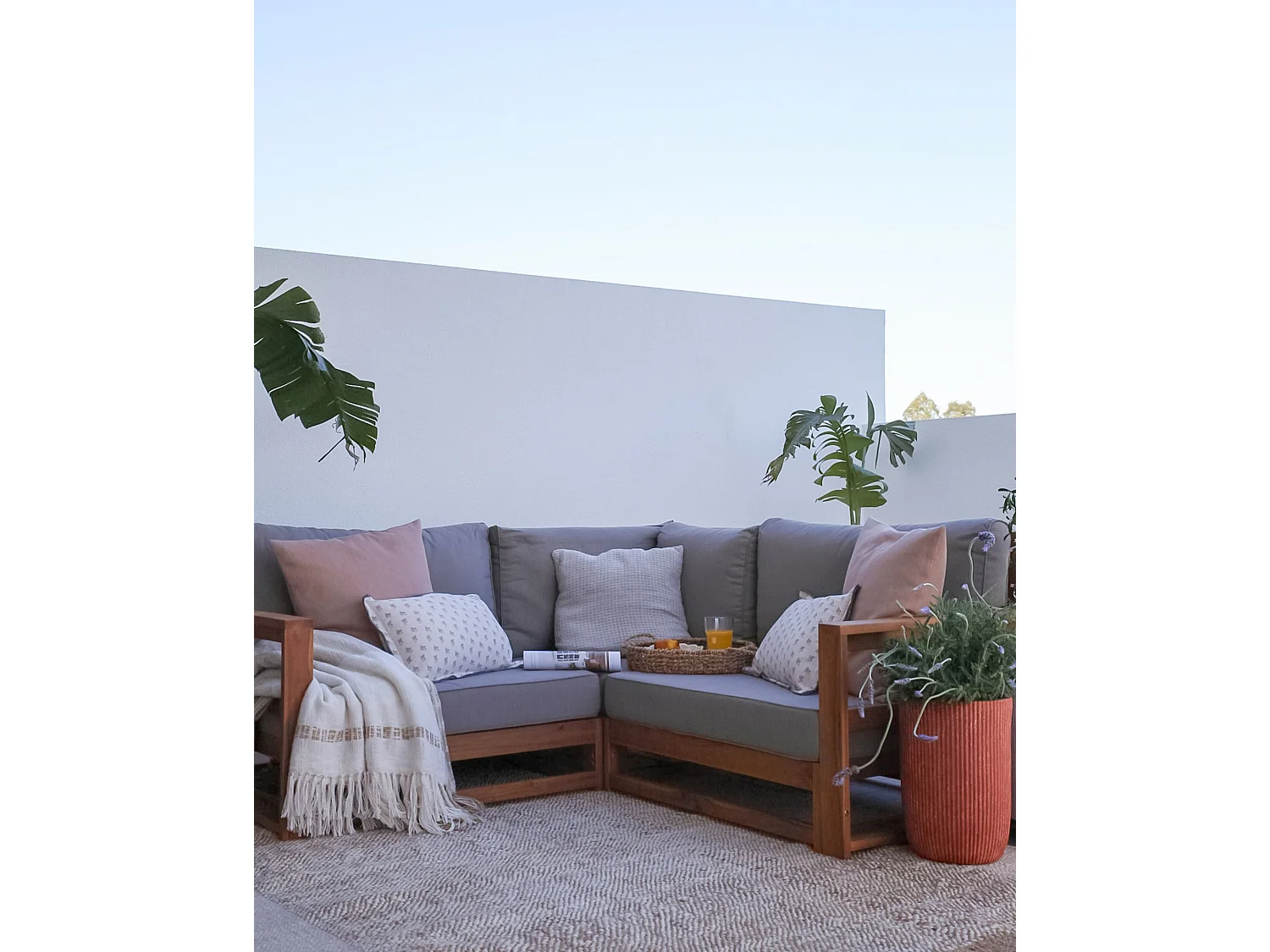 Sofá esquinero de jardín 2 plazas TIMOR modular Madera de acacia certificada Marrón claro