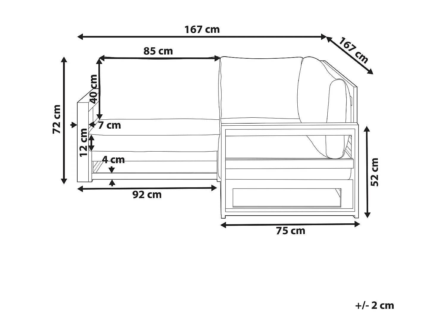 Canapé d\'angle de jardin 2 places TIMOR Bois d\'acacia certifié Marron clair