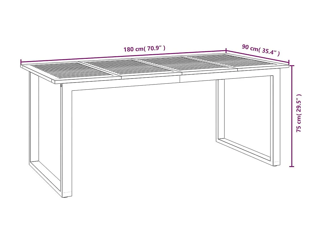 Table de jardin et pieds en forme de U 180x90x75 cm bois acacia