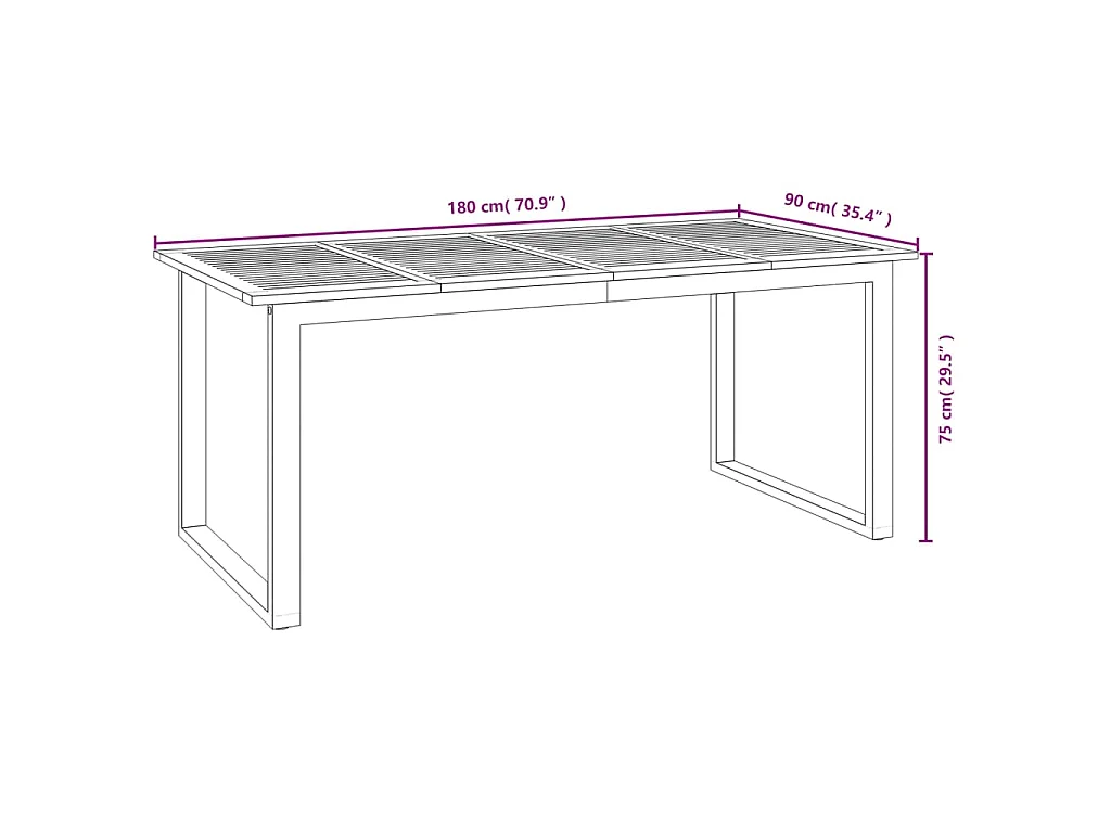Table de jardin et pieds en forme de U 180x90x75 cm bois acacia