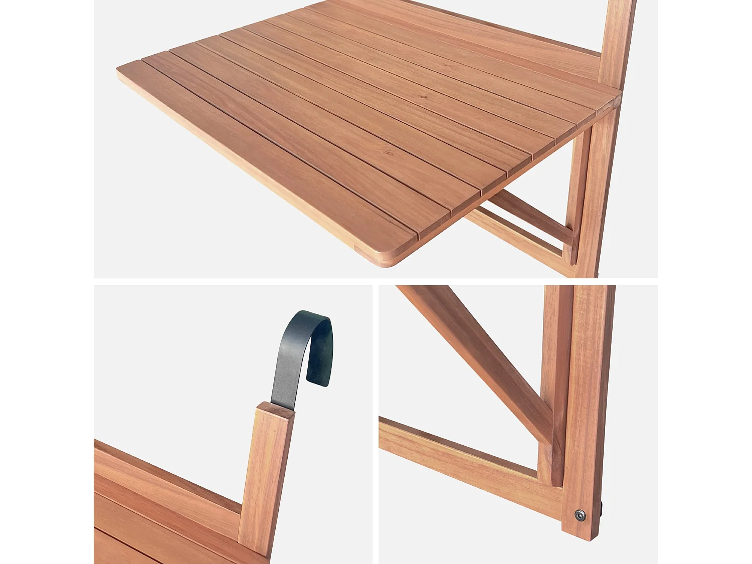 Tavolino in legno, rettangolare, pieghevole, 70x50cm, marrone naturale